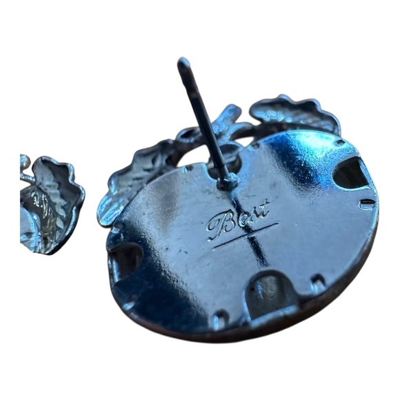 Vintage Pumpkin Earrings Gold Silver Two Tone Leaf Fall Autumn Best Posts Signed - Picture 2 of 10